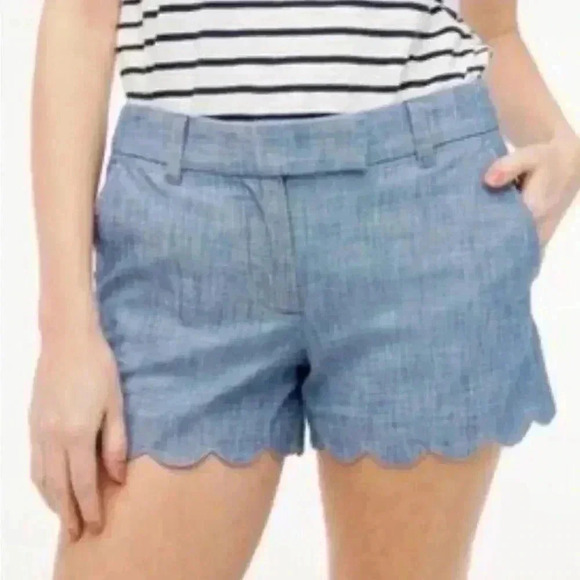 J Crew Scalloped Chambray Shorts - Picture 1 of 11